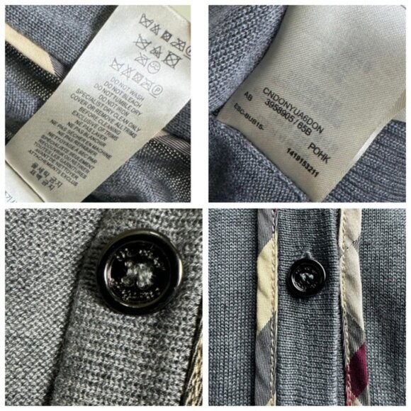 Burberry Brit Nova Check Trim Wool Cardigan Sweater V Buttons Lightweight Soft M - Picture 15 of 16